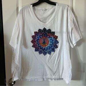 White Mandala Graphic T-Shirt Colorful Design | Women’s 3XL